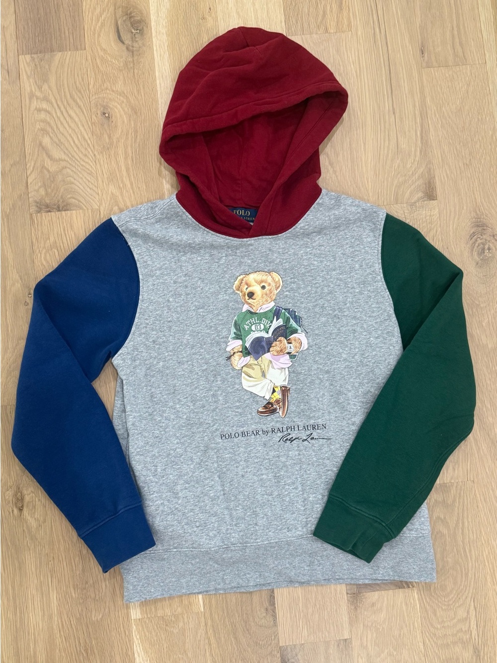 Polo by Ralph Lauren Kids Colorblock Bear Hoodie - Grey, Red, Navy, Green